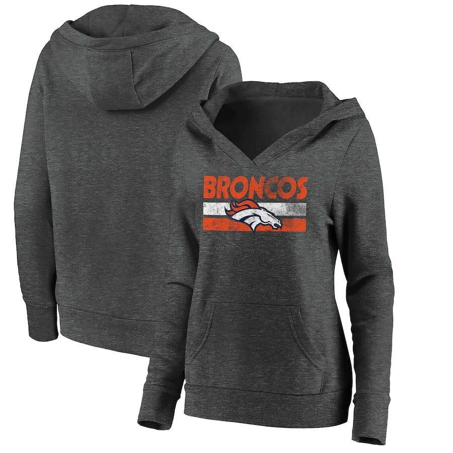 Women Denver Broncos Fanatics Branded Charcoal First String V-Neck Pullover Hoodie